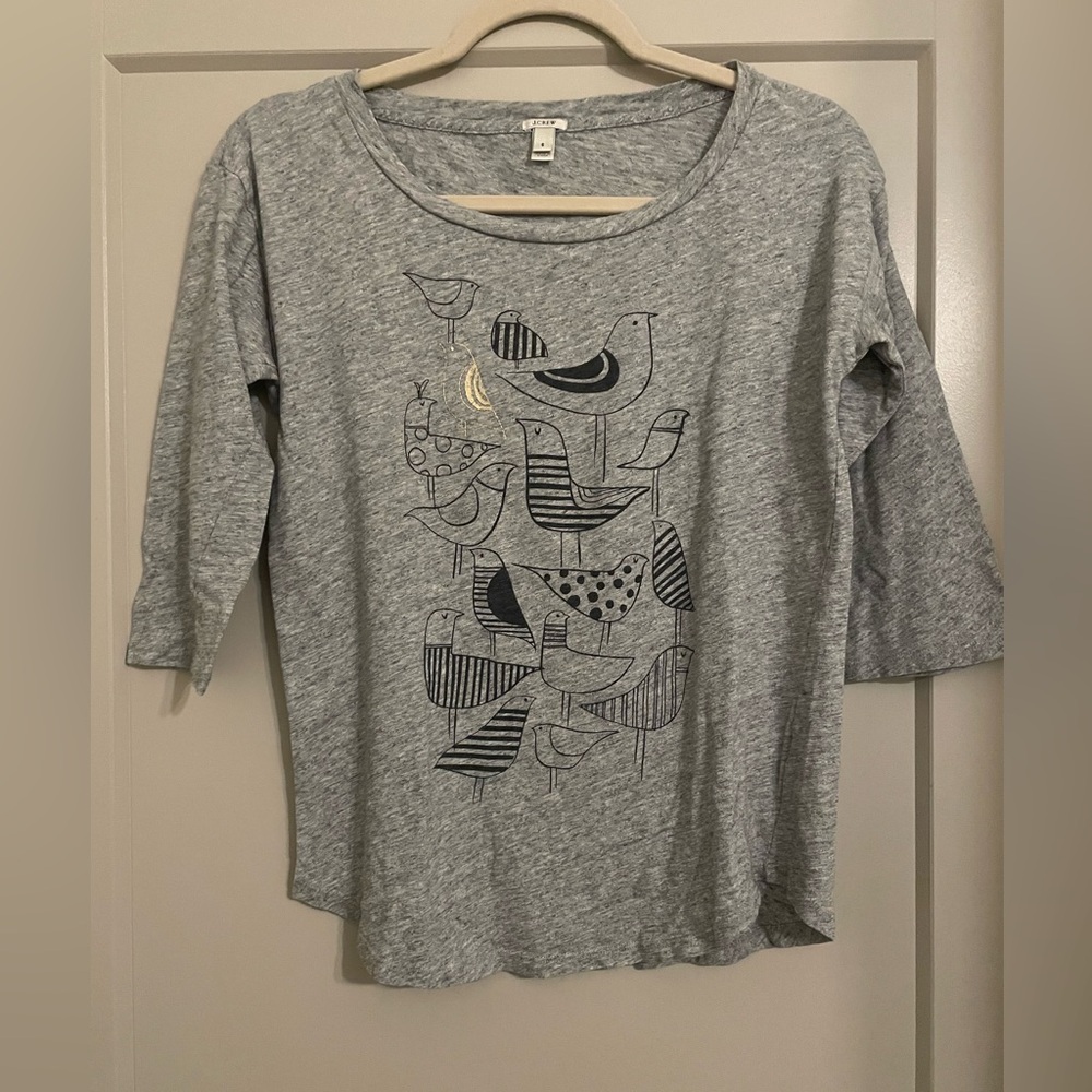 J. Crew Gray Bird Graphic Women's Top